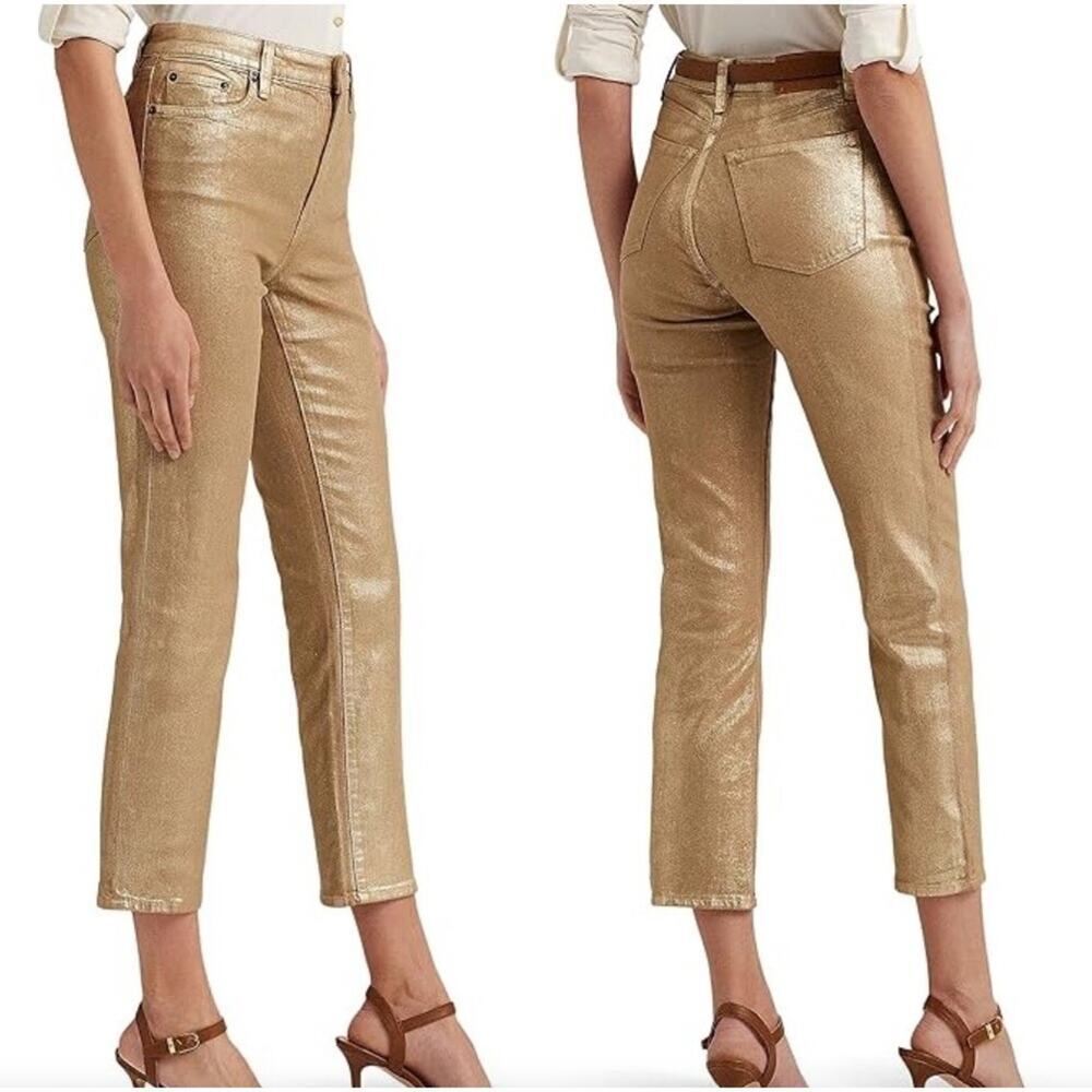 LAUREN RALPH LAUREN Metallic High-Rise Straight Ankle Jeans